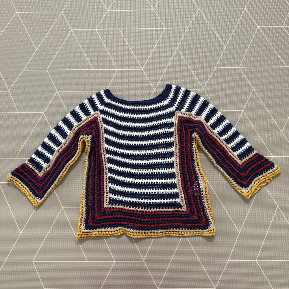 Red Valentino 3/4 Sleeve‎ Striped Crocheted Cotton Sweater Size M